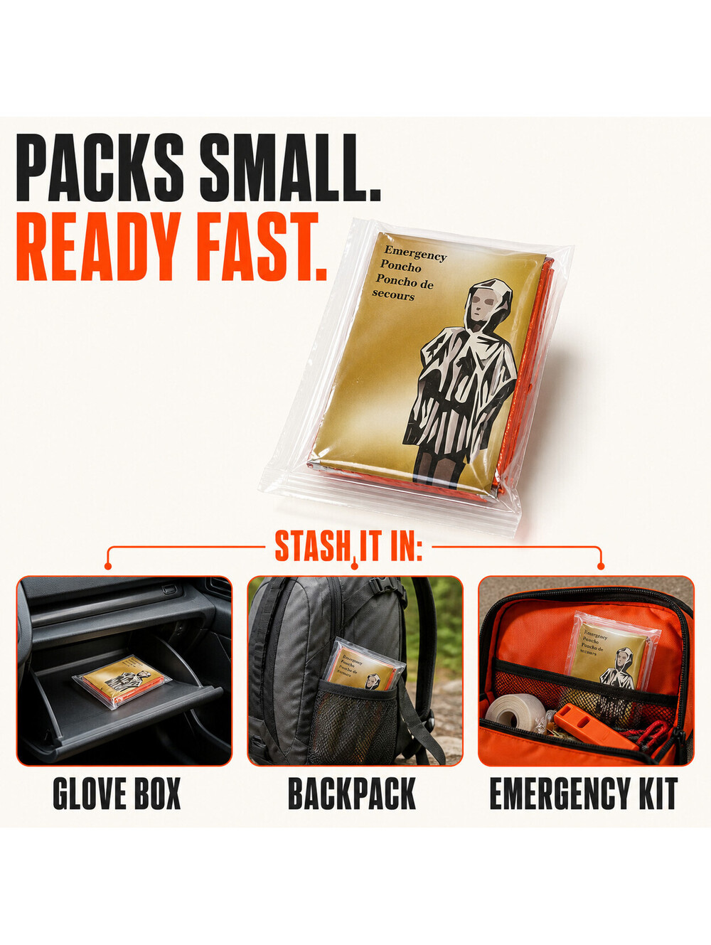 4X Pack Emergency Poncho Whistle Survival Kits Family Car Camping Preparedness - Picture 9 of 13